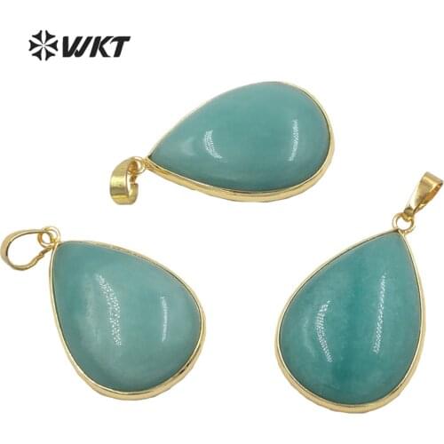 WT-P1642 WKT Women Stone Pendant For Necklace Water Drop Shape Glossy Green Natural Stone Pendant For Gift