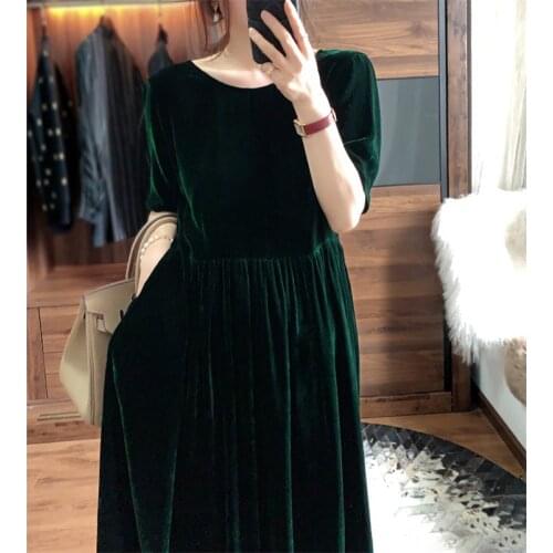 Women Autumn Loose Long Dress Velvet O-Neck Tie Bow Party Dress Female Vintage Solid High Waist Vestidos Plus Size M-6XL 7XL