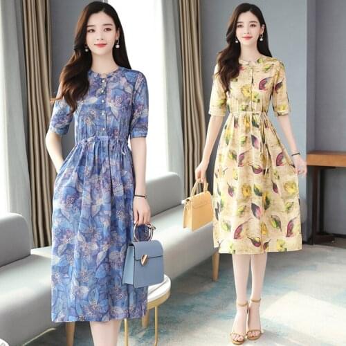 Women Midi Floral Pocket Dress Summer Autumn 2020 Runway Elegant Vintage Slim Korean Dress Casual Party Night Honeymoon Vacation