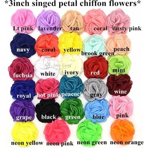 120 pcs/ lot , 3'' singed petal chiffon flower , shabby chiffon flower for headwear apparel hair accessories diy