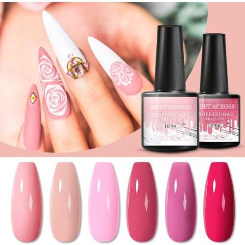 MEET ACROSS 4/6 Pcs Gel Nail Polish Set Color Glitter Semi Permanent Hybrid Gel Varnish Base Top Coat Soak Off UV LED Nail Ar