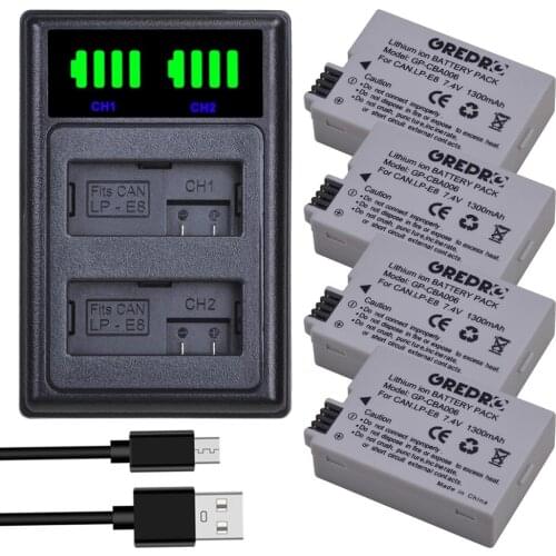 4Pcs 1300mAh LP-E8 LPE8 Battery +type-c Dual LP E8 Charger for Canon EOS 550D 600D 650D 700D Rebel T2i T3i T4i T5i Kiss X4 X5