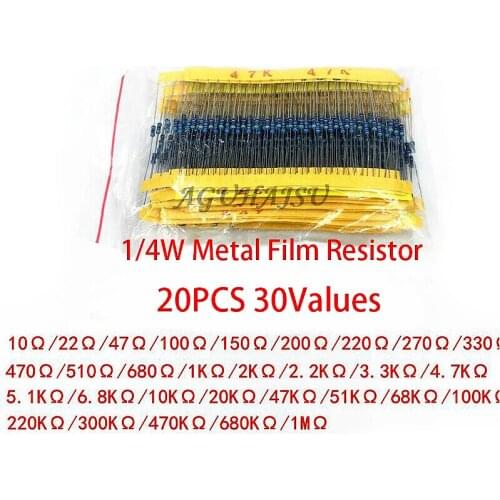 600Pcs 1/4W 1% 20PCS 30Values Metal Film Resistor Assortment Kit Set pack electronic diy kit resistor