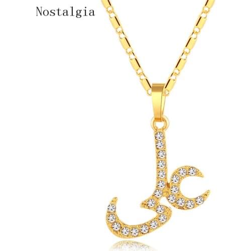 Religion Muslim Jewelry Crystal Letter Bling Islamic Allah Symbol Pendant Necklace Middle East Jewelry Mens Fashion Gifts Drop