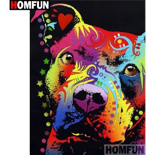 HOMFUN 5D Diamond Painting Full Drill Diamond Embroidery "Color animal dog" Picture Of Rhinestone Handmade Home Decor A27291