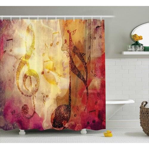 Artsy Shower Curtain Abstract Musical Artwork Classroom Music Note Theme Grunge Jazz Musician Symbols for Girls Bathroom Decor