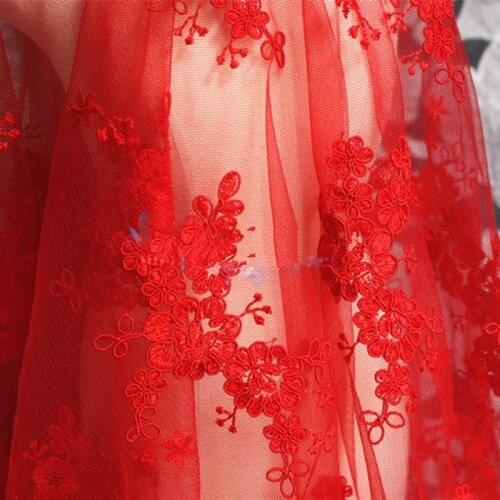 GLace 1Y/Lot Red car bone mesh embroidery lace fabric for wedding dress accessoires home curtain decoration TX1258