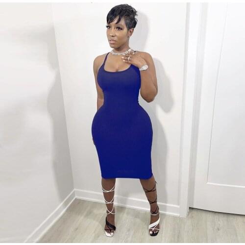 Black Dark Blue Elastic Hight Soft Knitted Dress Women Sexy Low Cut Sleeveless Slim Fit Dress Summer Female Backless Club Dress
