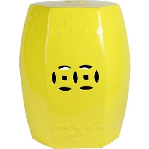 Jingdezhen Ceramics Modern yellow Coin Hole Six Sides Porcelain Stool Bench Tea Table Drum Porcelain ceramic Stool