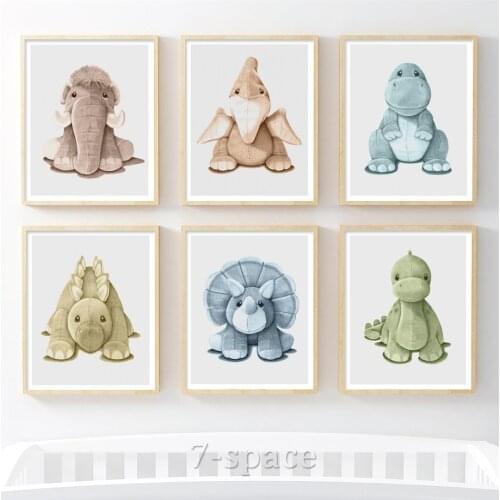 Dinosaur Elephant Doll Nursery Art Prints Wall Art Canvas Painting Nordic Posters And Prints Wall Pictures Baby Kids Room Decor