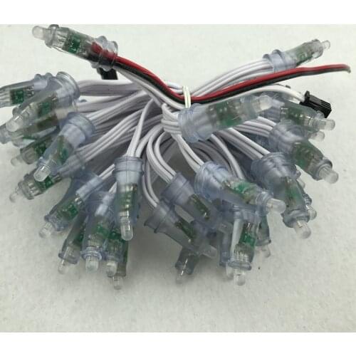 PL9823-F5;5mm round hat full rgb pixel node;DC5V input;IP68;50pcs a string;with all white wire