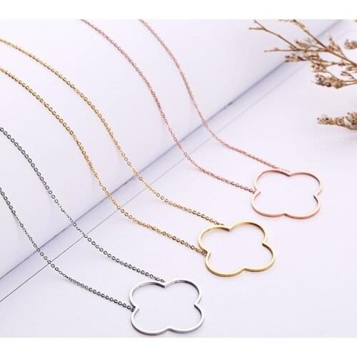 Foxcraft Jewelry Simple design Clover Flower necklace Hollow Plant Stainless Steel pendant necklace women Trendy Accessories