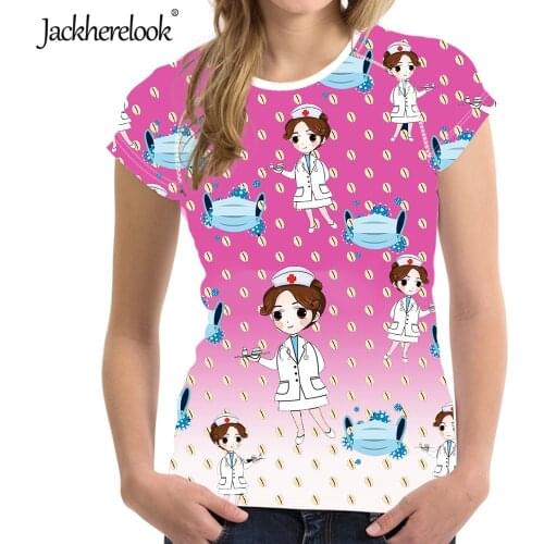 Jackherelook Gradient Pink Nursing T Shirts Cute Medic Health Care Fairy Designer Top Tee Summer Harajuku Woman Clothing Mujer