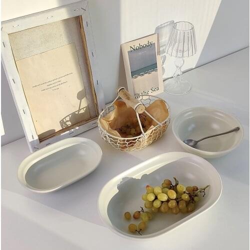 Ceramic Matte Round Salad Bowl Underglaze Thick-Sided Fruit Bowl Household Japanese Oval Dinner Kitchen Accessories