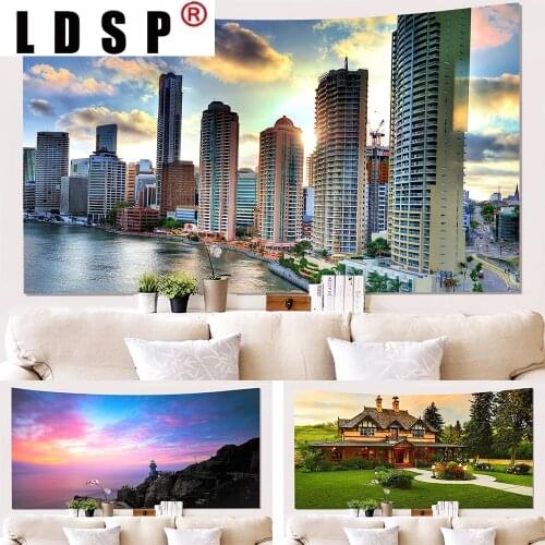 LDSP Modern City Town Landscape Tapestry Hanging Covering Rugs Background Cloth Beach Mat Blanket Art Bedroom Living Home Decor