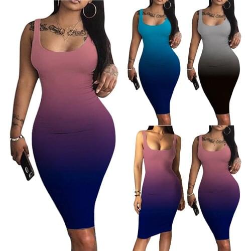 Summer Vest Dress 2021 Women Gradient Dresses Basic Midi Club Tank Dresses Famale Slim Fit Party Vestidos Sundresss Robe Femme