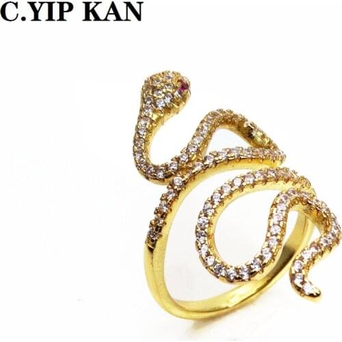 Hot selling adjustable size open crystal womens ring with miniature zircon snake big ring fashion girls party jewelry gift
