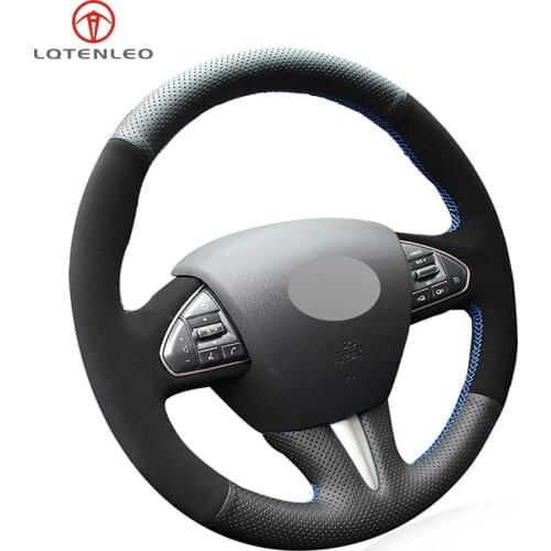 LQTENLEO Black Genuine Leather Suede Car Steering Wheel Cover For Infiniti Q50 Q50L 2013 2014 2015 2016 2017 QX50 2015 2016 2017
