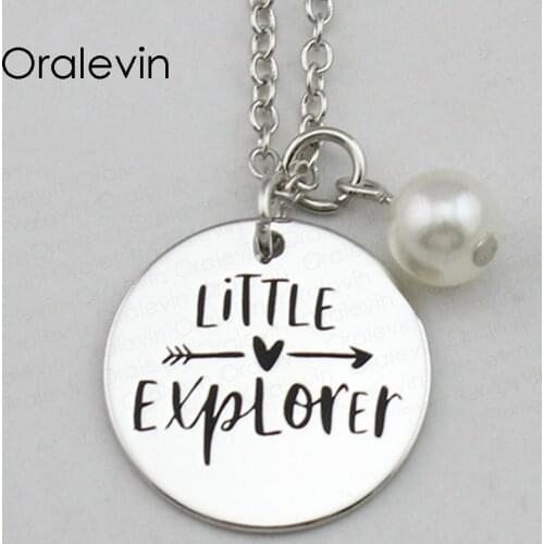 LITTLE EXPLORER Inspirational Hand Stamped Engraved Custom Charm Pendant Chain Necklace Handmade Jewelry,10Pcs/Lot, #LN2392
