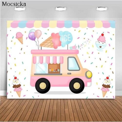 Mocsicka Birthday Party Background Ice Cream Car Decoration Style Child Portrait Photo Background Photography Banner
