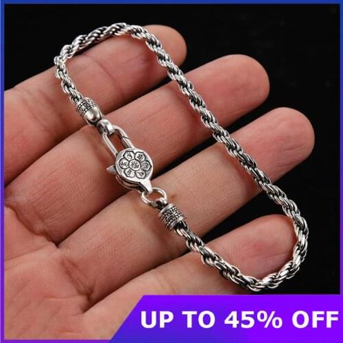 925 Sterling Silver Fashion Jewelry six-word Mantra Twist Men Women S925 Bracelet