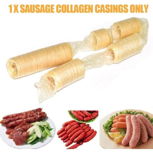 Natural Collagen Sausage Casings Skins Long Small Breakfast Sausages Tools Hot Dog Collagen Casing Shell Protein 14m x 26mm