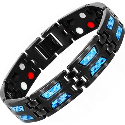 New Black MenS Health Bracelets & Bangles Magnetic Carbon Fiber Power Stainless Steel Bracelet Jewelry For Man