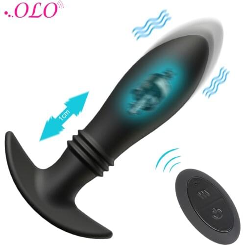 OLO 10 Modes Butt Plug Telescopic Dildo Vibrators Thrusting Actions Male Prostate Massager Anal Vibrator