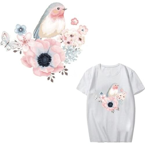 Flower Bird Patch Iron on Transfer Butterfly Patches for Girl Clothing DIY T-shirt Applique Heat Transfer Vinyl Stickers Press