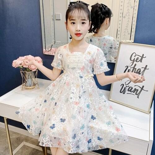 Girls dress summer new western style children short-sleeved net red princess dress little girl fluffy gauze skirt