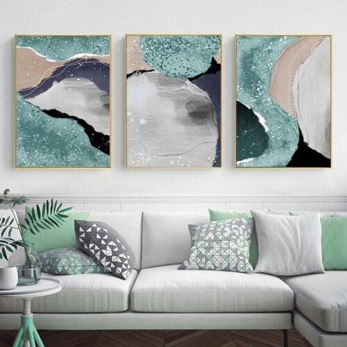 Nordic Style Poster Abstract Green Marble Texture Scenery Canvas Painting Yellow Bird Elk Tree Wall Art Print Picture Home Decor