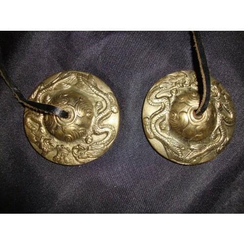Raised Brass Dragon Tibetan Tingsha Bells Manjira Cymbals 6.5cm
