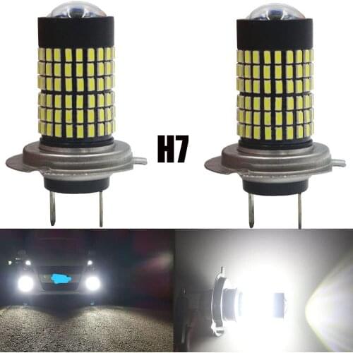 2-Pcs H7 9003 9V-30V Non-polarity White 1400 Lumens 3014 144SMD LED Fog Light with Projector For Daytime Running Light DRL 6000K