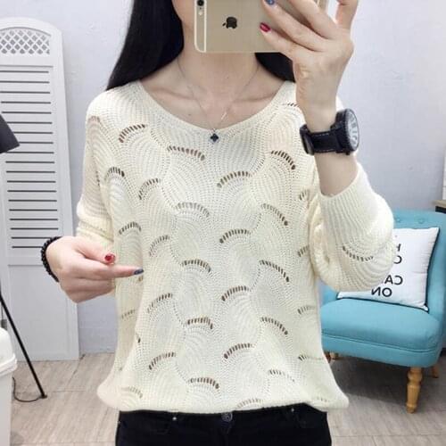 Fashion Hollow Out Pullover Women Sweaters New Autumn Winter Casual Long Sleeve V Neck Loose Knitted Jumper Female Thin Knitwear