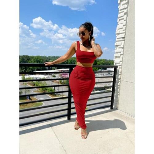 Sexy Long Skirt Women Club Party Short Sling Backless Top Casual Skinny 2 Piece Set Women Matching Sets