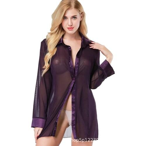 Sexy Lingerie See-Through Shirt Mesh Sexy Womens Thin Pajamas Nightclub Uniform Temptation