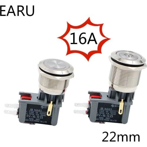 22mm LED Big Current 16A Light Indicator Waterproof Stainless Steel Metal Push Button Switch Fixation Locking Momentary Power