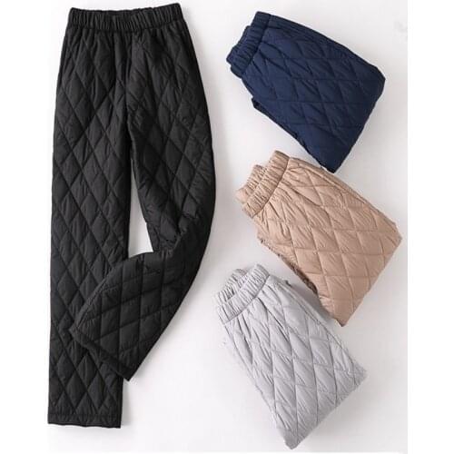 Thick Cotton Women Pants Solid High waist Windproof Warm Straight leg pants Casual Women Plus size Stretch waist Loose Trousers