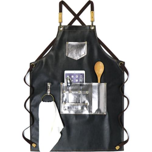 Thick PU Leather Working Durable Apron Functional Use For BBQ And Barber Waterproof Bib