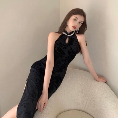 2021 chinese dress women cheongsam ao dai vintage party dress hollow out embroidery sexy oriental improvement sleeveless qipao