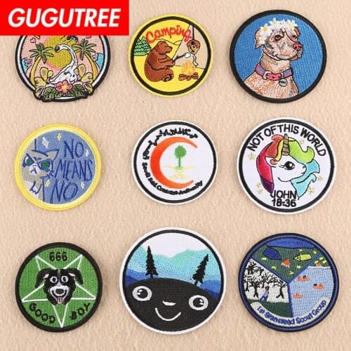 GUGUTREE embroidery cats bear horse patch animal cartoon patches badges applique patches for clothing DK-19