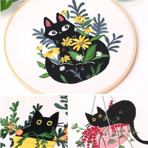 Handmade Cross Stitch Embroidery For Beginners DIY Embroidery Kit Gardening Cat Pattern Home Decoration Hanging Paintings