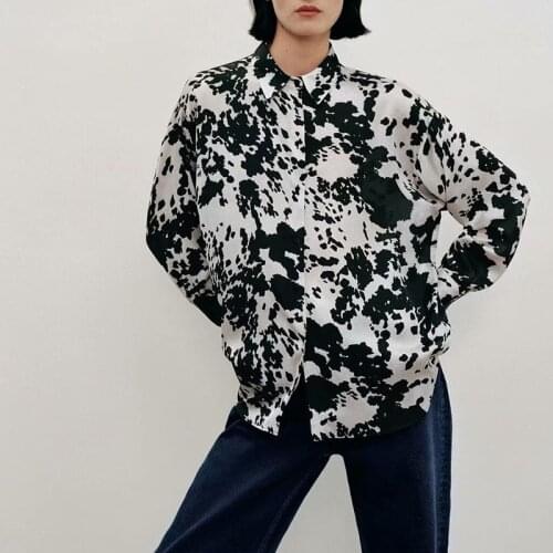 Fashion Temperament Long Sleeve Button Top Shirt Printed Blouse Ladies Top