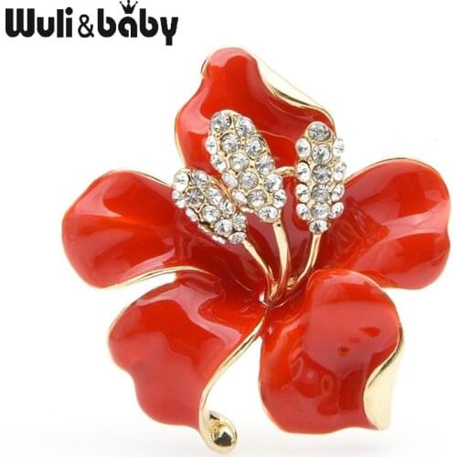 Wuli&baby Big Enamel Red Blue Flower Brooches Women Alloy Rhinestone Flower Wedding Banquet Brooch Pins Gifts