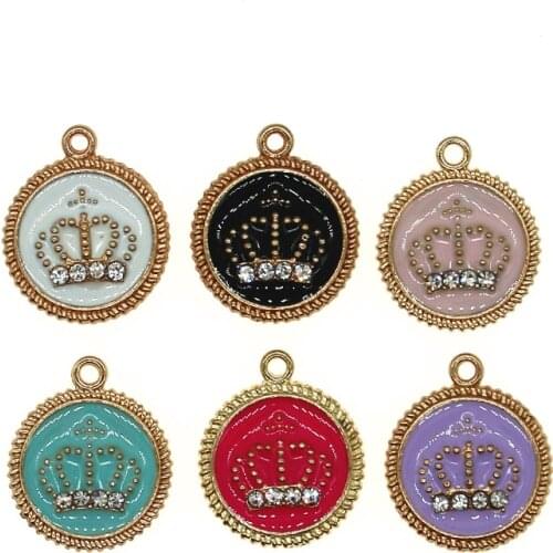10PCS Colorful Enamel Charms Rhinestone Ornament Crown Bracelets Pendant Drop Oil Fit DIY Earring Jewelry Accessories Findings