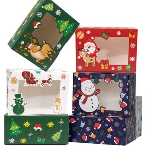 100Pcs 21cmx15cmx9.4cm Baking Cookies Gift Box with Window Christmas Decoration Packaging Birthday Cake Cookie Boxes