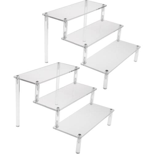 2x Clear Acrylic Display Risers, Jewelry Display Riser Shelf Showcase Fixtures -3-Layer, Clear (11.81 x 5.51 x 3.93'')