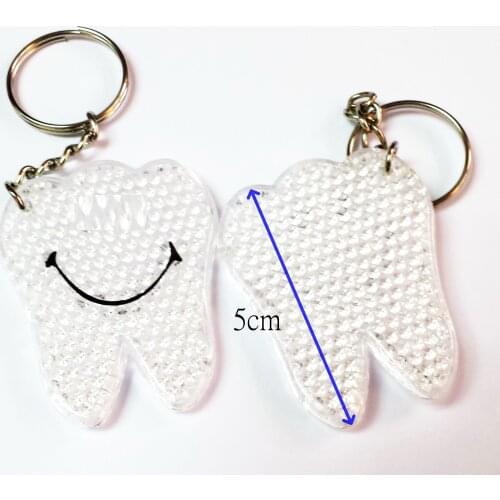 4 pc 5cm Plastic Teeth Reflector Reflective Road Safety Key chain kids Boy school bag party favors novelty birthday Dental Gift