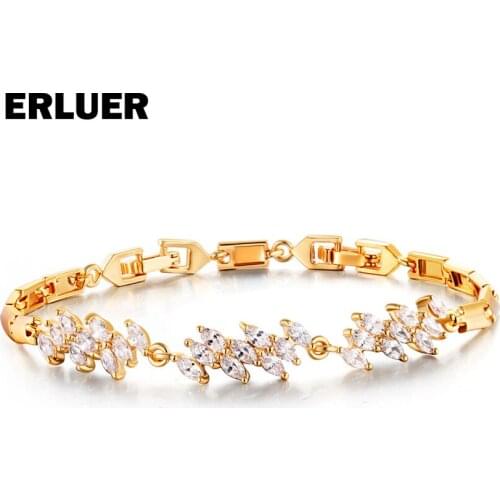 ERLUER brand gold color charm bracelet femme popular Cubic Zirconia bracelets bangle women Party hand chain Birthday gift