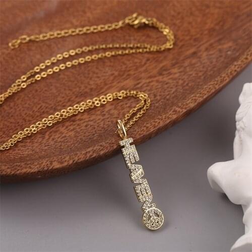 High Quality CZ Zircon Copper Metal Letter HEAVEN Word Necklaces Pendants For Women Stainless Steel Chain Gold Color Necklace